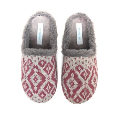 Gray And Pink Wool Slipper - Don Algodón