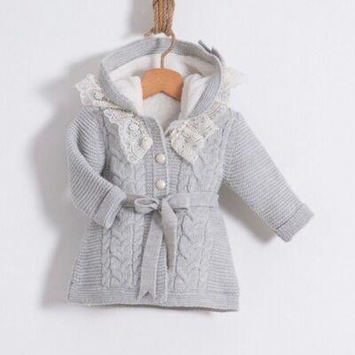 Manteau bébé fille en coton bio avec col en dentelle