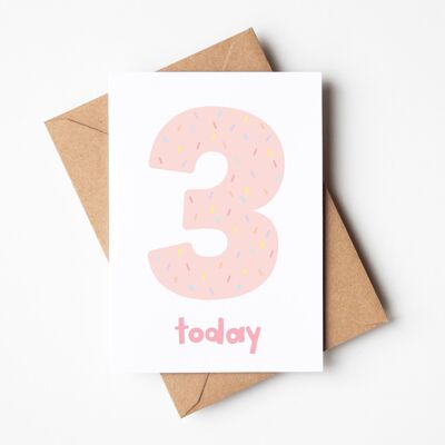 Age 3 Pink Confetti Birthday Card