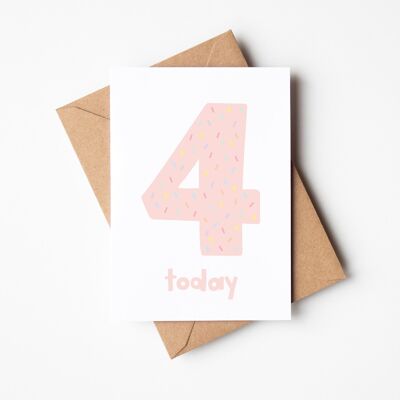 Carte d'anniversaire confettis roses 4 ans