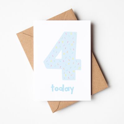 Carte d'anniversaire de confettis bleus de 4 ans