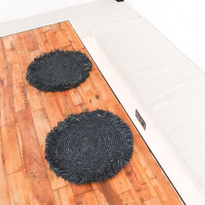 Black raffia placemat (set of 2, 4 or 6) placemat with fringes boho placemat AMBON 35 cm