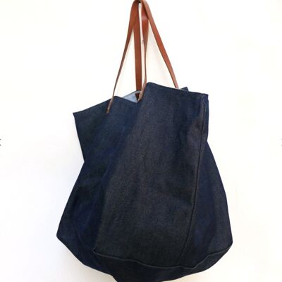 Raw denim tote bag