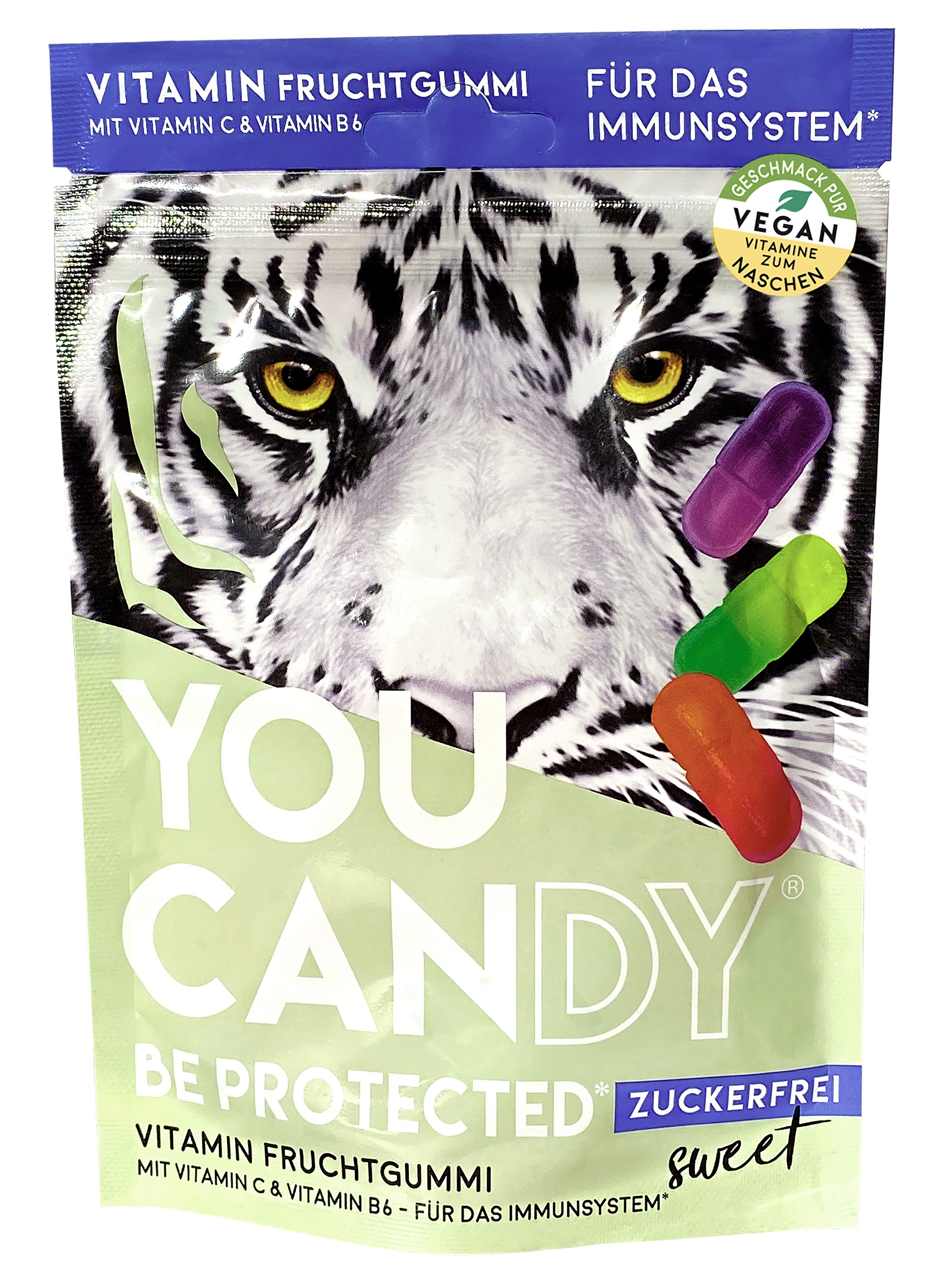 BE PROTECTED - GUMMIES VITAMINICHE VEGANE senza zucchero con il 100% di fabbisogno giornaliero di vitamina C e vitamina B6 per il sistema immunitario