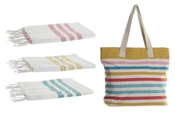 COTON SET 2 SAC 20X40X33 AVEC SERVIETTE 3 ASSORTIMENTS. BO179870 1