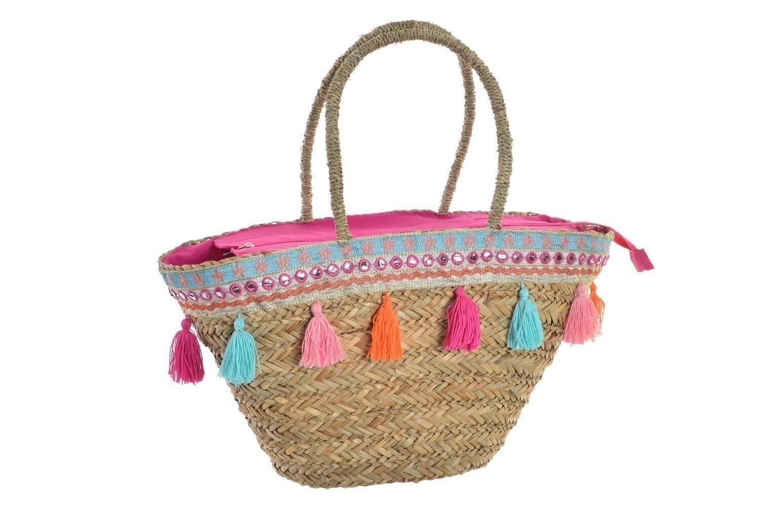 BORSA IN PAGLIA POLIESTERE 51X16X30 CESTO MULTICOLORE BO196189