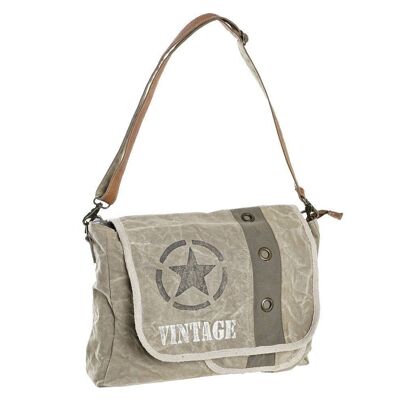 SCHULTERTASCHE AUS BAUMWOLLLEDER 50X13X34 STAR AGED LD196256