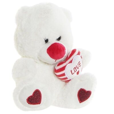 PELUCHE POLIESTER 17,5X15X20 OSO CORAZON BLANCO PE192151