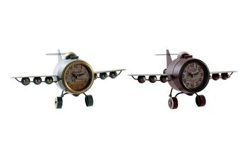 HORLOGE DE TABLE EN FER 42X25X20,5 AVION 2 ASSORTIMENTS. RE187313 1