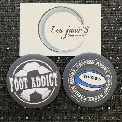 2 Magnets aimantés 56mm "Foot addict/Passion Rugby