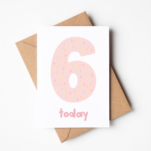 Age 6 Pink Confetti Birthday Card