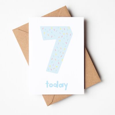 Blaue Konfetti-Geburtstagskarte für 7 Jahre