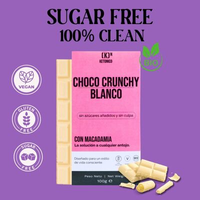 CRUNCHY WHITE CHOCOLATE - FOR VEGANS AND COELIACS - 100% CLEAN - SUGARFREE