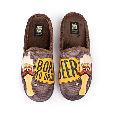 Chaussons "Born to Drink Beer" Marron
