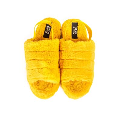 Pantofole aperte in pelliccia gialla