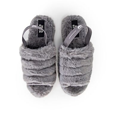 Open Slippers Gray Fur