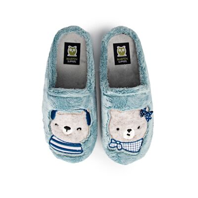 Chaussons Ours Couple Bleu Clair