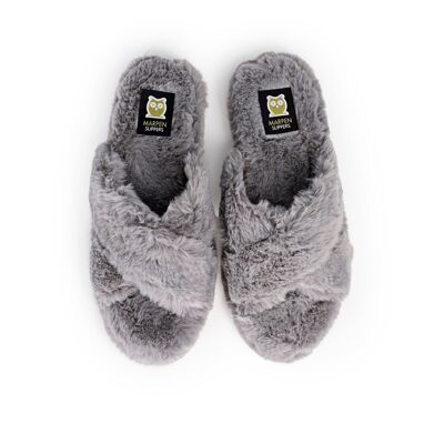 Gray Fur Crossed Slippers