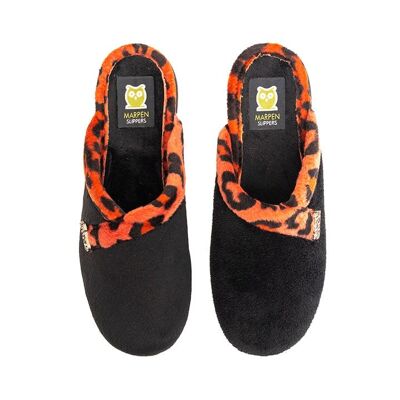 Pantofole con zeppa leopardate rosse e nere