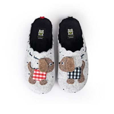 Slippers Dogs Checked Gray