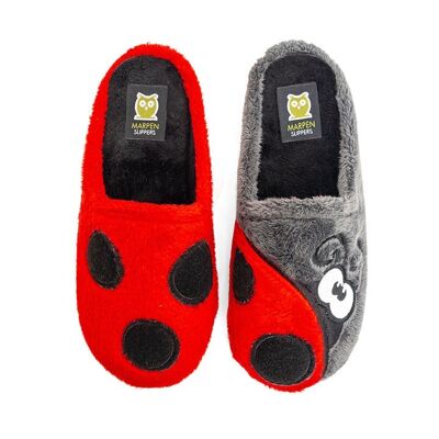 Pantofole Ladybug grigie e rosse