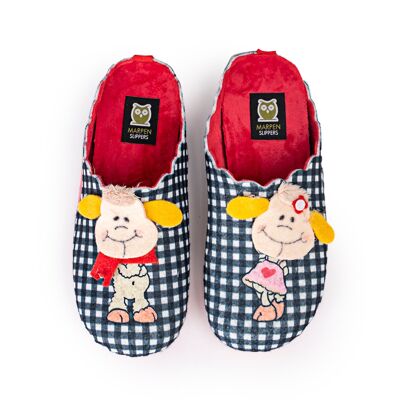 Checked Sheep Slippers Gray