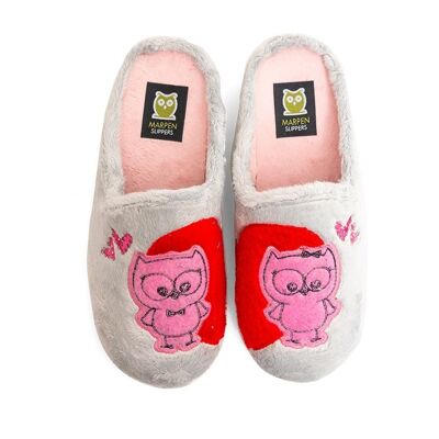Slippers Couple Owls Gray
