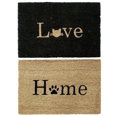 RUBBER COCONUT FIBER DOORMAT 60X40X1,5 LOVE 2 ASSORTMENTS. FL180283