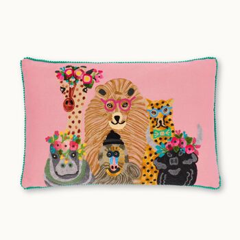 Housse de coussin animaux sauvages rose 1