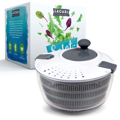 LACARI salad spinner | Salad spinner 4 liters | Salad bowl with lid | Salad spinner Small | Strainer iceberg lettuce | Easy to use | Incl. free e-book | Salad spinner new generation 2021