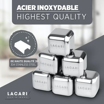 Glaçons réutilisables | 8x glaçons en acier inoxydable | Pierres à whisky réutilisables Lacari ORIGINAL avec pince et pochette en tissu 8