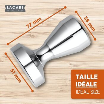 Tamper à café LACARI | Espresso Tamper 51mm Argent | Tamper à café en inox avec tapis en silicone pour porte-filtre | Presse à café de haute qualité pour machine à porte-filtre | Tampon expresso pour barista 2