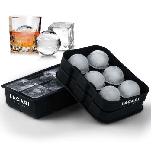 Eiswürfelformen-Set von Lacari | 2-teilig | Silikon | XXL Eiswürfel-Design, rund & eckig | 12er Kapazität | BPA-frei und spülmaschinengeeignet | Lacari-Eiswürfelset