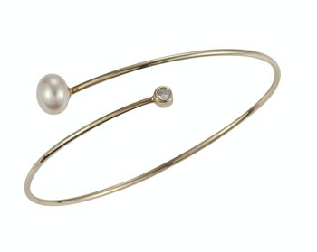 Bracelet de perles en forme de spirale en argent plaqué or jaune avec zircone - bouton d'eau douce blanc 1