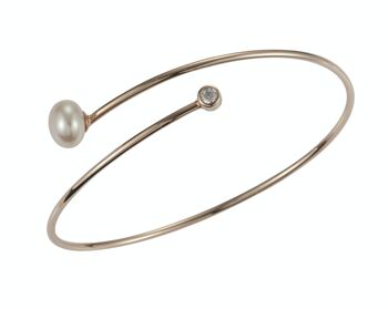 Bracelet de perles en forme de spirale en argent plaqué or rose, avec zircone - bouton d'eau douce blanc 1