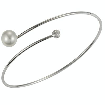 Bracelet de perles en forme de spirale en argent avec zircone - bouton d'eau douce blanc