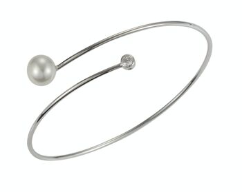 Bracelet de perles en forme de spirale en argent avec zircone - bouton d'eau douce blanc 1