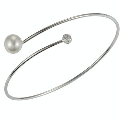 Bracelet de perles en forme de spirale en argent avec zircone - bouton d'eau douce blanc