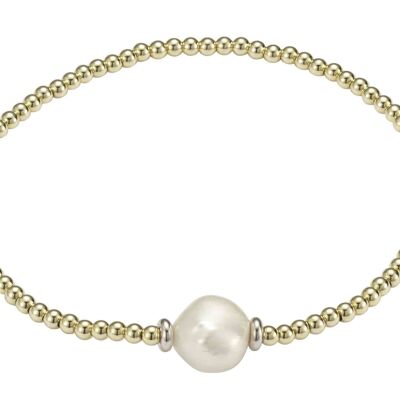 Bracelet boule en argent avec une perle plaquée or jaune - blanc baroque d'eau douce