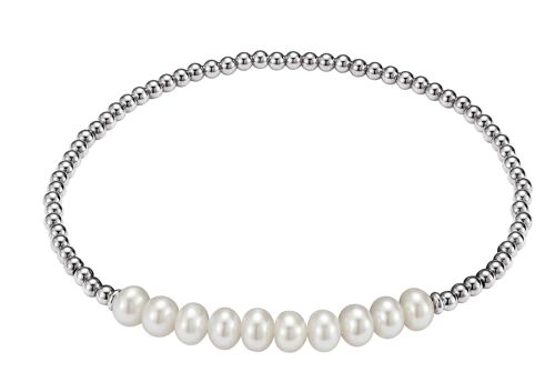 Silberkugelarmband mit mehreren Perlen rhodiniert - Süßwasser rund weiß