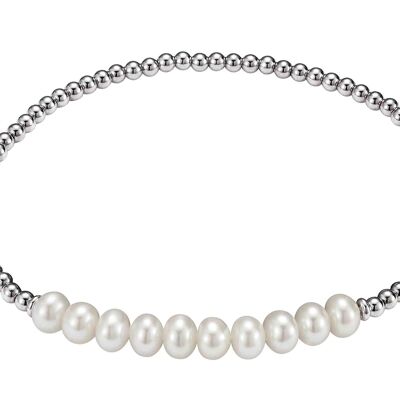 Bracciale in argento con perline multiple rodiate - tondo bianco d'acqua dolce