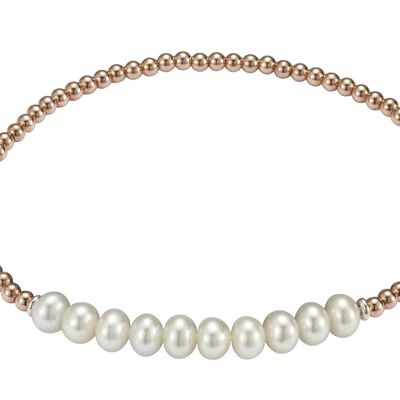 Pulsera de bolas de plata con varias perlas chapadas en oro rosa - redonda de agua dulce blanca
