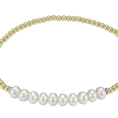 Pulsera de bolas de plata con varias perlas chapadas en oro amarillo - redonda de agua dulce blanca