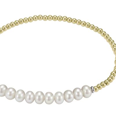 Bracelet boule en argent avec plusieurs perles plaquées or jaune - rond blanc d'eau douce
