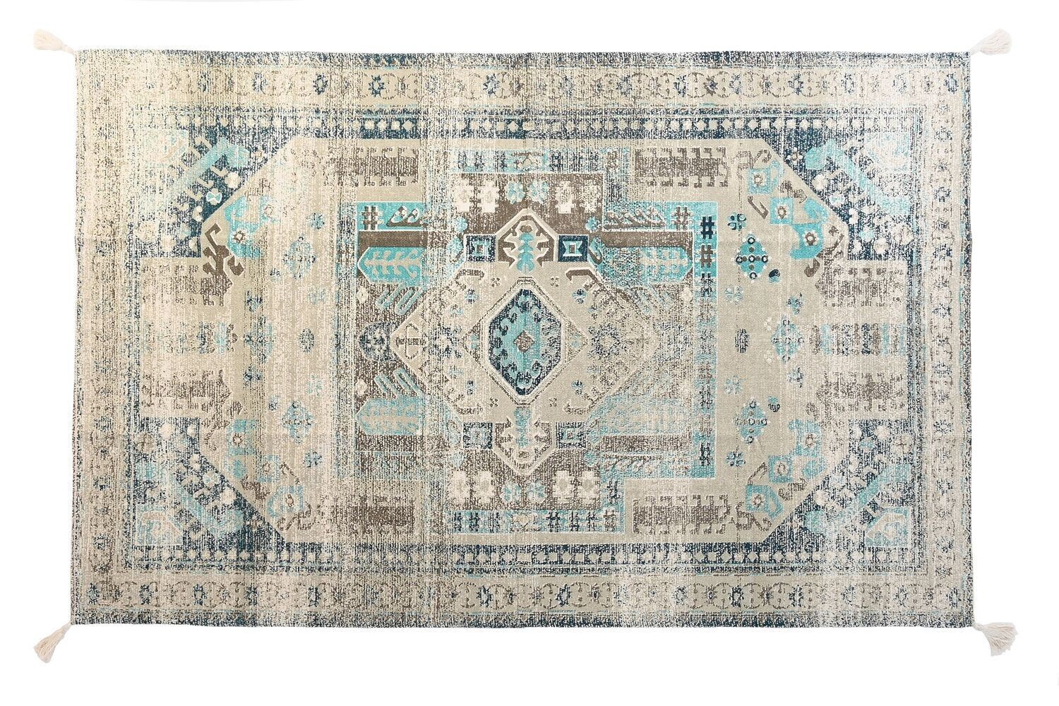 TAPPETO COTONE 120X180X0,5 900 G/M2, FRANGE BLU TX201048