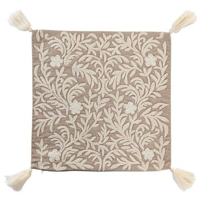 COTTON CUSHION COVER 50X1X50 LEAVES EMBROIDERED GRAY TX201752