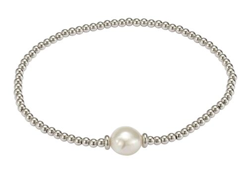Silberkugelarmband mit Perle rhodiniert - Süßwasser barock weiß