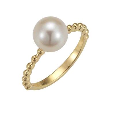 Pearl ring with ball design silver yellow gold plated - freshwater round white