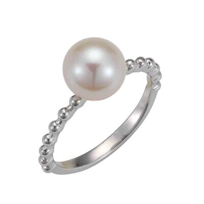 Anello di perle con design a sfera in argento - tondo d'acqua dolce