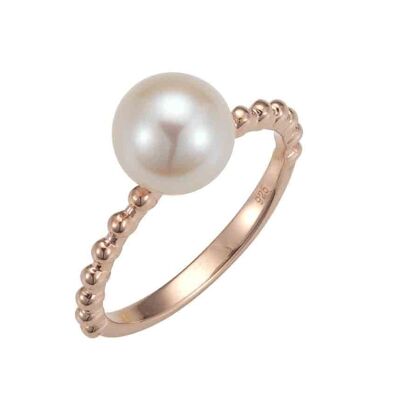 Bague perle design boule argent plaqué or rose - rond d'eau douce blanc